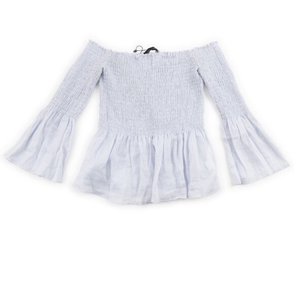 Zara Tops - ZARA Woman baby blue off the shoulder flare scrunch top size XS